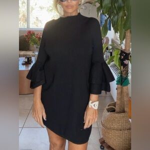 Anthropologie Black Tiered-Ruffle Mini Dress